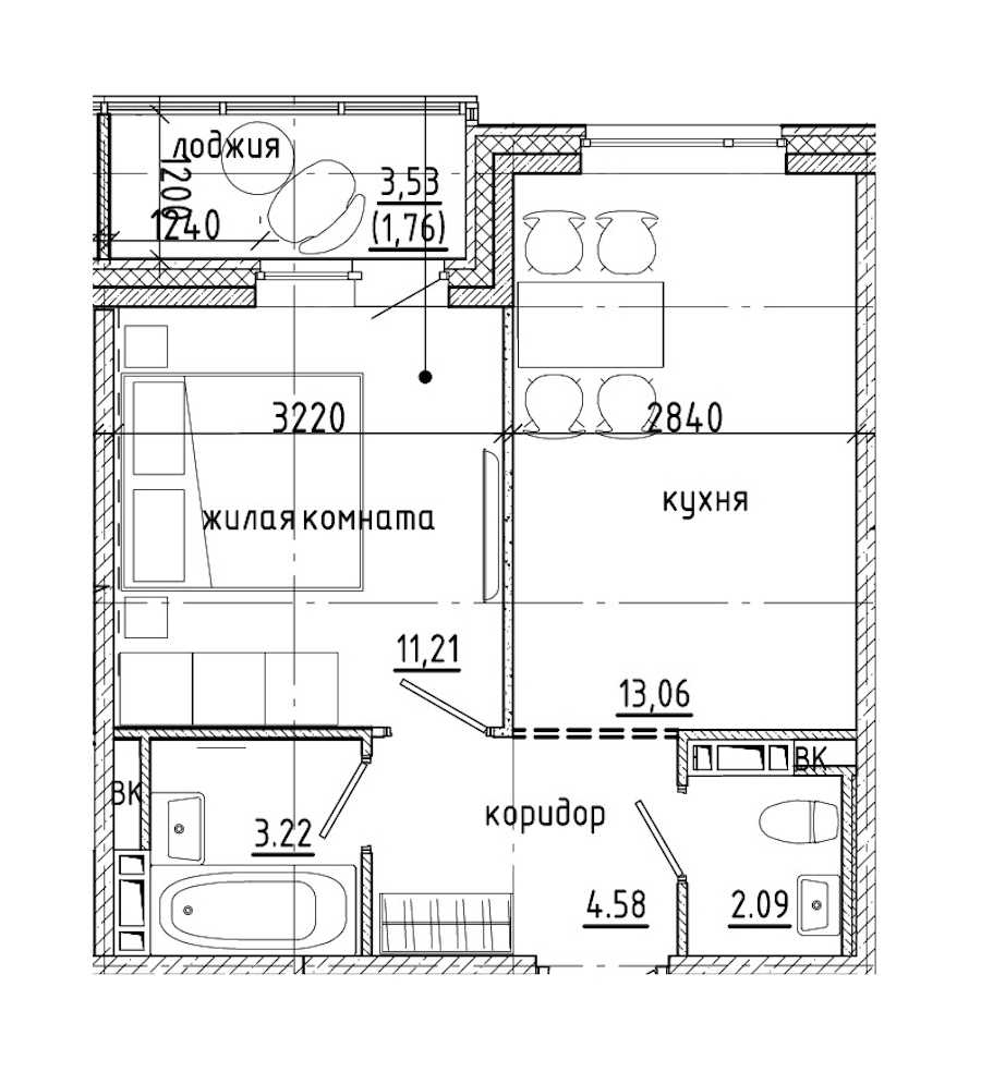 Однокомнатная квартира в : площадь 35.83 м2 , этаж: 3 - 6 – купить в Санкт-Петербурге